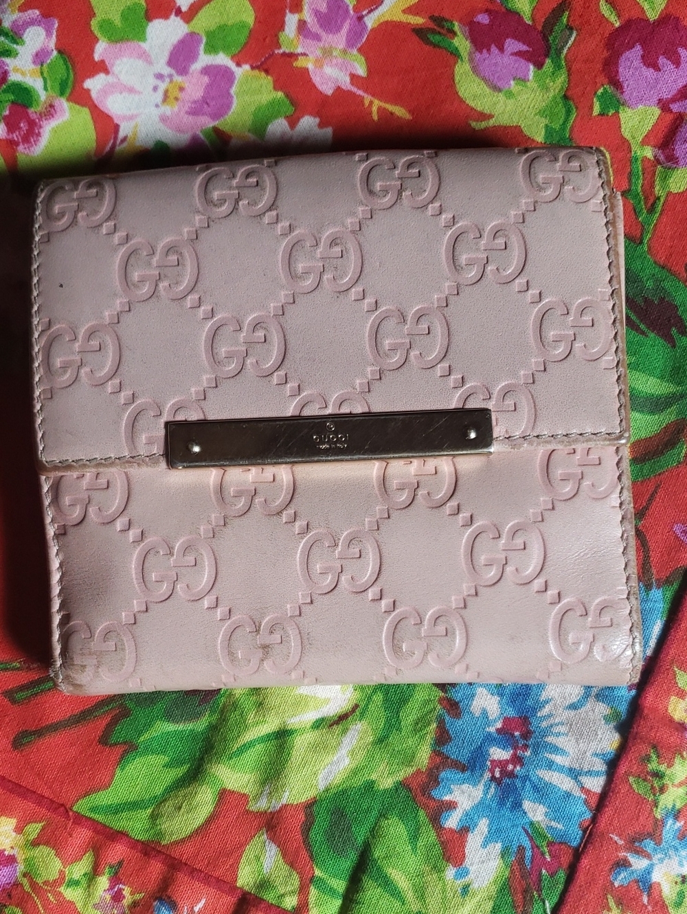 Gucci Pale Pink Embossed Guccissima Wallet with Metal Nameplate